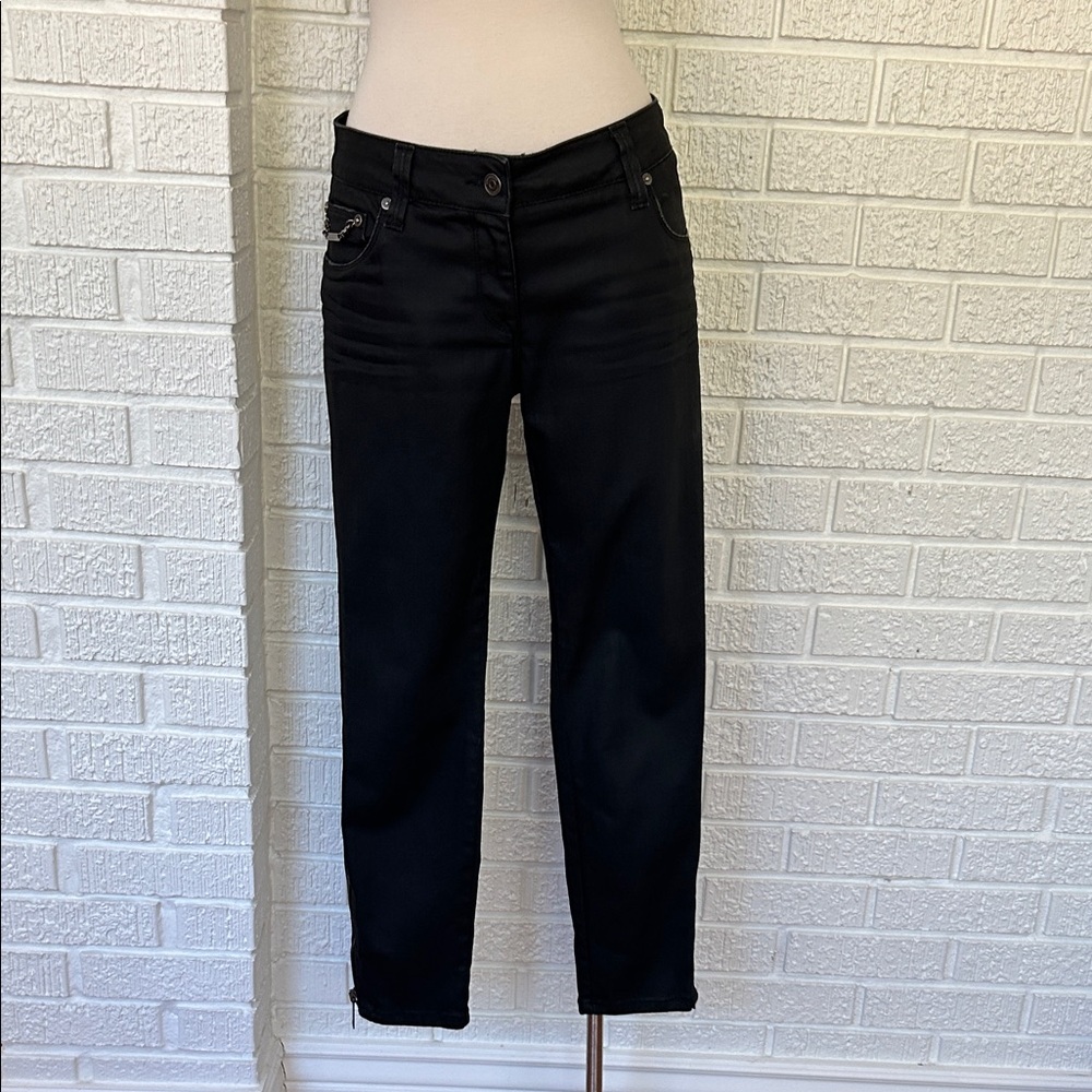 BURBERRY-straight leg coated black denim. Authentic
